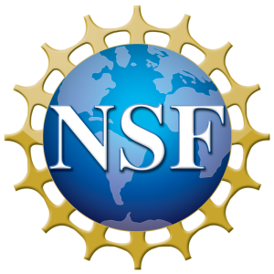 Logo of the National Science Foundation featuring a blue globe with white letters "NSF" in the center, surrounded by a gold sunburst design.